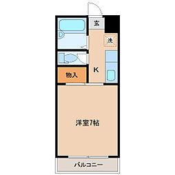サンレモハイツ上杉 2階1Kの間取り