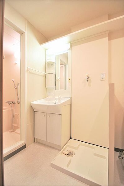 画像17:洗面所には洗面化粧台・洗濯防水パンがあります。