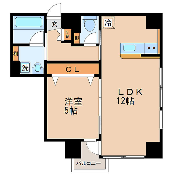 画像2:1LDK 41.71平米、南向き・角部屋で陽当り良好です。