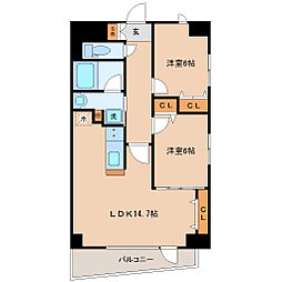 仙台市営南北線 北四番丁駅 徒歩15分の賃貸マンション 5階2LDKの間取り