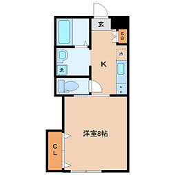 アスコット一本杉I 2階1Kの間取り