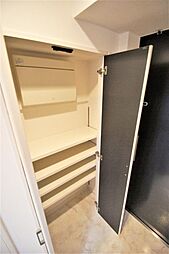 玄関から見たお部屋、大きなシューズボックスがあります。