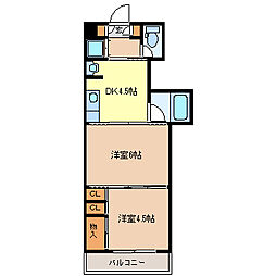 クレスト連坊 2DKの間取図画像