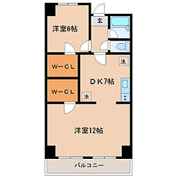 二軒茶屋グランドハイツ 2DKの間取図画像