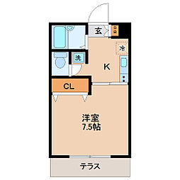 フォレスト連坊壱番館 1Kの間取図画像