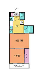 アルデール南鍛冶町 2DKの間取図画像