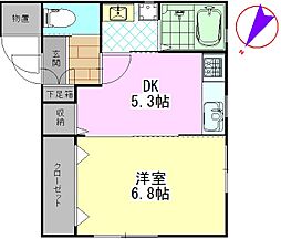 メゾンクレッセント 1DKの間取図画像