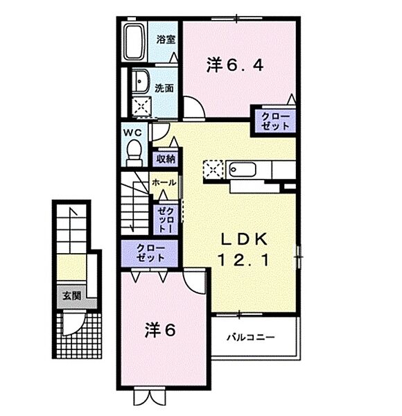 カーサ・プラシード 204号室｜茨城県つくば市小野川(賃貸アパート2LDK・2階・61.08㎡)の写真 その2