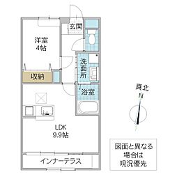 infield D 105号室 1階1LDKの間取り