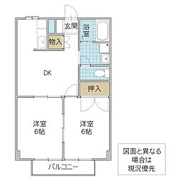 アルスコートナミキオカノ 2DKの間取図画像