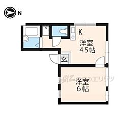 京福電気鉄道北野線 北野白梅町駅 徒歩5分の賃貸マンション 2階1Kの間取り