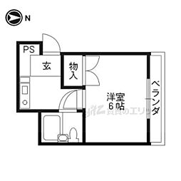 京都市営烏丸線 北大路駅 バス7分 御薗口町（上賀茂神社下車 徒歩5分の賃貸マンション 3階1Kの間取り