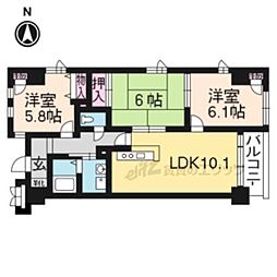 京都市営烏丸線 今出川駅 徒歩14分の賃貸マンション 8階3LDKの間取り