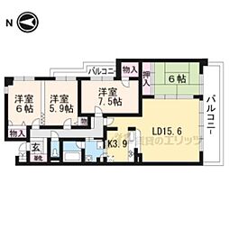 京都市営烏丸線 北大路駅 バス8分 船岡山下車 徒歩8分の賃貸マンション 3階4LDKの間取り