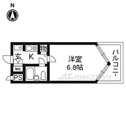 デ・リード御所北 4階1Kの間取り