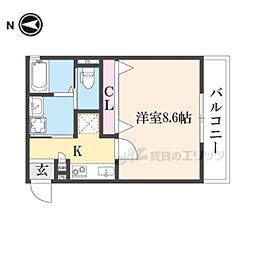 仮称）上京区堀出シ町新築計画 2階1Kの間取り