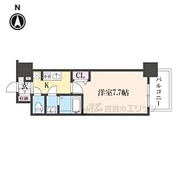 フォーリアライズ京都大将軍 1Kの間取図画像