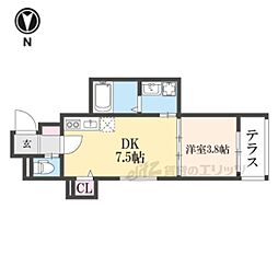 京都市右京区太秦安井辰巳町アパート 1DKの間取図画像