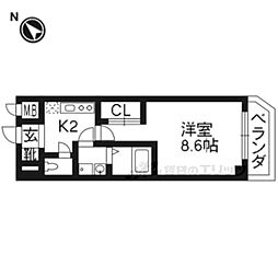インベスト京都修学院 1Kの間取図画像