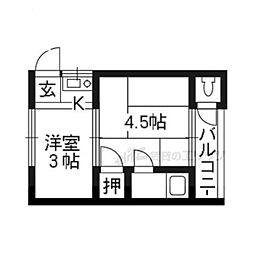 喜荘 2階1Kの間取り