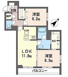 新築ライブオークK・SSHM 1階2LDKの間取り