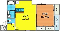 フジパレス御影本町 1LDKの間取図画像