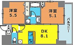 エステムプラザ神戸西4インフィニティ 2DKの間取図画像