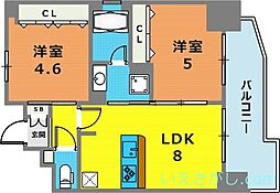 エステムコート神戸ハーバーランド前5アクア 2LDKの間取図画像