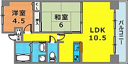 エリム摩耶 2LDKの間取図画像