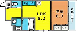 プリオーレ三宮 1LDKの間取図画像