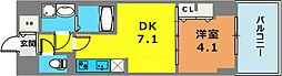 プレサンス神戸セレスティア 1DKの間取図画像