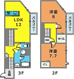 セゾン・ド・オカモト 2LDKの間取図画像