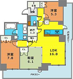 プラウドタワー神戸県庁前 3LDKの間取図画像