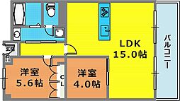 魚崎コーポ 2LDKの間取図画像