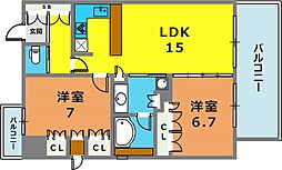 リーガル神戸三宮 2LDKの間取図画像