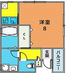 グランメール上沢通 1Kの間取図画像