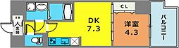 プレサンス神戸セレスティア 1DKの間取図画像