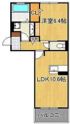 D-room柳町 2階1LDKの間取り