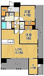 ラフィーネ香春口 13階2SLDKの間取り