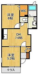 ブライトーUA 2DKの間取図画像
