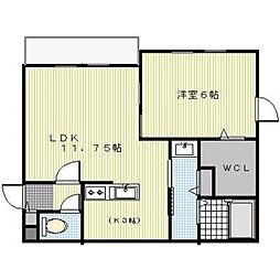 エクセルパーク 1階1LDKの間取り