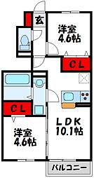 リバーフィールド 2階2LDKの間取り