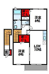 サンパティークウェスト2 2LDKの間取図画像