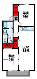 ジョイフルタウン・日の里B 2LDKの間取図画像