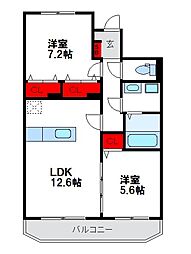 フルールラミズホ 2LDKの間取図画像