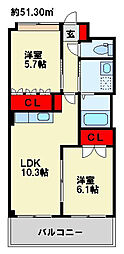 セントフィールド 2LDKの間取図画像