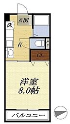 エイカハイム 1Kの間取図画像