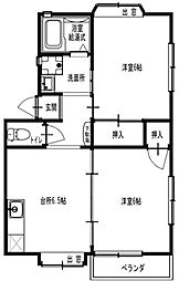ベルデュール3 2DKの間取図画像