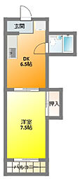 グリーンハイツオオバ 1DKの間取図画像