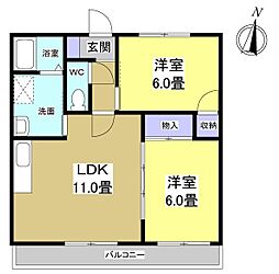高丘ルミエール 2LDKの間取図画像